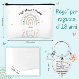 Xuniea 18th Birthday Gifts for Women 2007 Cosmetic Bag and Key Ring 2007 Make Up Bag with Rainbow Motif Creative Travel Gifts for Daughter Sister Girlfriend Colleague