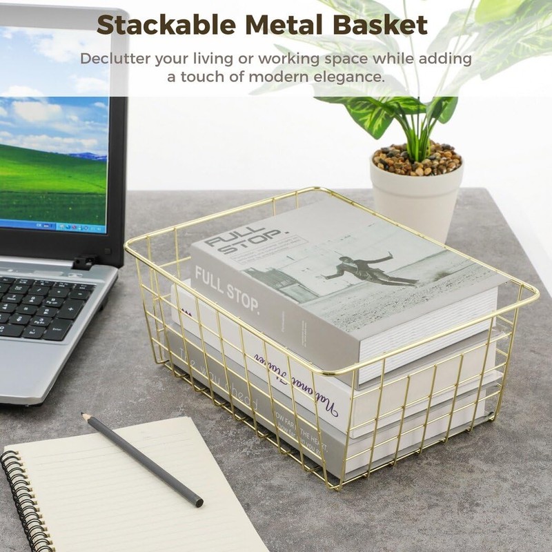 Homaisson 4 PCS Gold Wire Baskets, 10.9'' x 8.6'' x