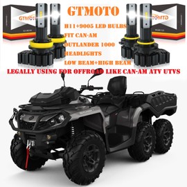 GTMOTO for Can Am Outlander LED Headlight bulbs, H11 9005 High and Low Beam Headlamp Combo, 6000K Bright White Can-Am ATV Offroad Lights, 4-Pack