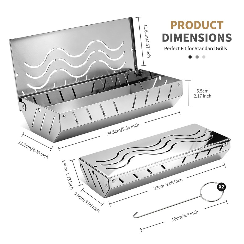 2PCS Stainless Steel Smoker Box for Weber,Gas Grill Smoker Box