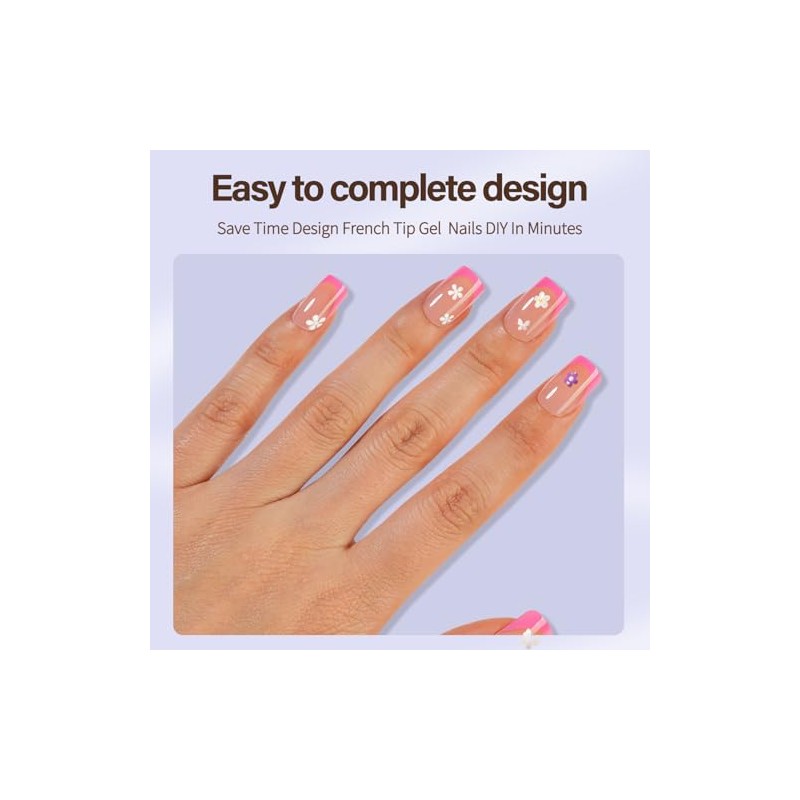 Misssix XBASICTIPS Uñas postizas francesas, 150 unidades, uñas postizas rosas
