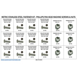 Metric Stainless Steel Phillips Pan Head Machine Screw Assortment Kit with Nuts - 751 Piece
