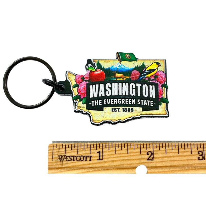 Westmon Works Washington Keychain Souvenir with State Map and Flag