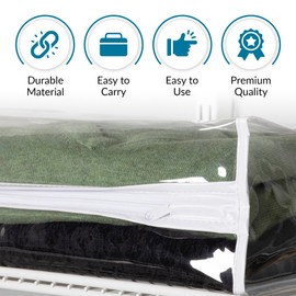 Violet Linen Clear Organization Vinyl Storage, 100% Vinyl, Heavy Duty, Dust-proof, Clear , 14" x 18" x 4" Sweater Bag, Space Saver Storage Bags, set of 2