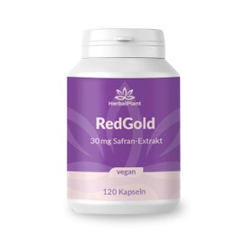 HerbalPlant RedGold Saffron Extract Capsules - Natural Mood Brightener High Dose - Vegetable Crocin & Saffron - 100% Vegan - Laboratory Tested - 120 Saffron Capsules in Supply for 4 Months
