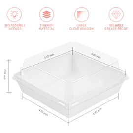 Ocmoiy Small Charcuterie Boxes with Clear Lids, To Go Paper Disposable Food Containers, 5 Inches Bakery Dessert Boxes for Sandwich, Cookie, Pastry, Cake Slice (White, 50ct)
