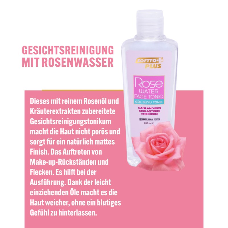 Softto+Plus Rosen-Gesichtswasser - Reinigungswasser für straffende Pflege