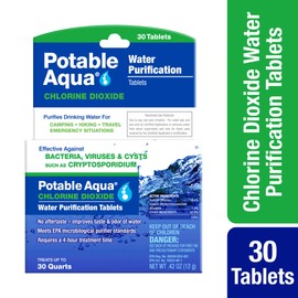 potable aqua Chlorine Dioxide Water Purification Tablets - 30 Count, Blue, (3093)