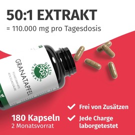 Pomegranate Capsules – Important: 50:1 Extract (= 110,000 mg) per Daily Dose with 40% Ellagic Acid – Made in Germany – 100% Vegan & No Additives – Supply for 2 Months Green Naturals®