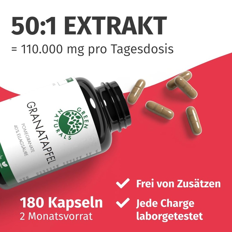 Pomegranate Capsules – Important: 50:1 Extract (= 110,000 mg) per