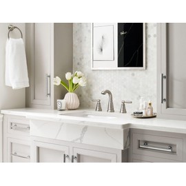 Moen Halle Spot Resist Nickel Widespread Bathroom Faucet with Drain Assembly, Traditional Bathroom Sink Faucet for 3-Hole Applications, 84972SRN