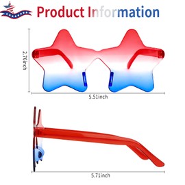 Moikolok 12PCS 4th of July Star Sunglasses Patriotic Rimless Glasses Red White Blue Transparent Eyewear for Independence Day Party Favors Memorial Day Decorations