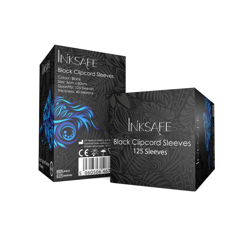 Inksafe Black Tattoo Clip Cord Covers/Sleeves 5cm x 80cm -
