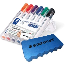 Staedtler Lumocolor 351 WP6 Whiteboard Marker Bullet Tip Approx. 2 mm Line Width, Set of 6 Colours, High Quality, Dry and Residue-Free Wipe Clean from Whiteboards