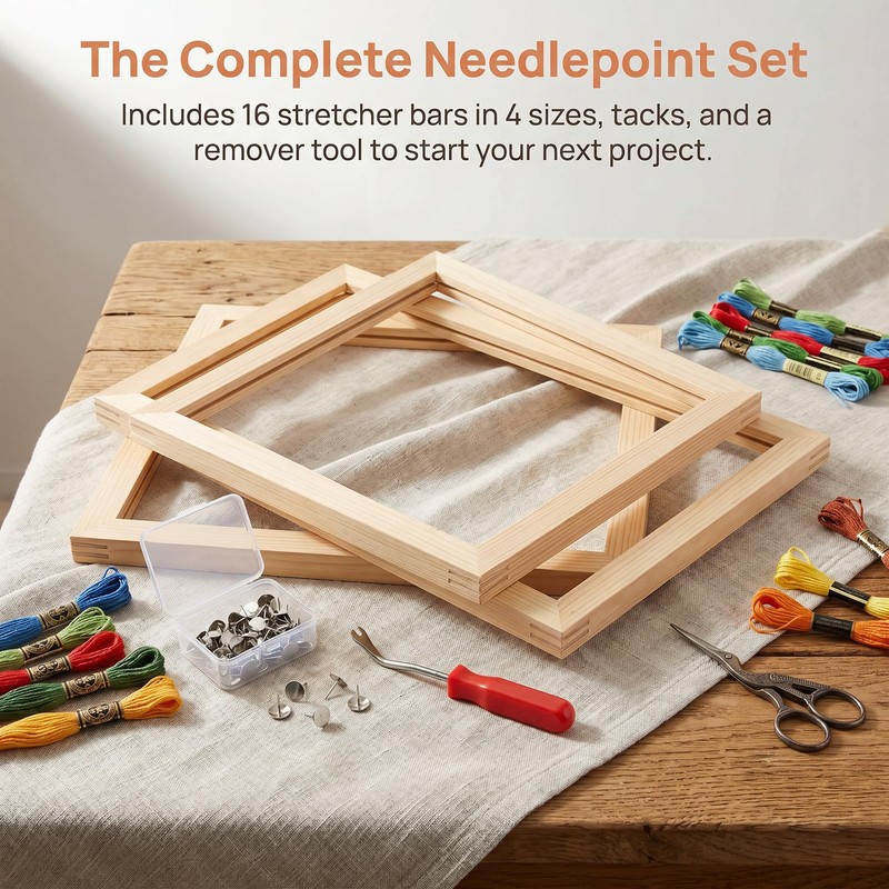 Needlepoint Stretcher Bars Wooden Adjustable Frame Set for Embroidery and