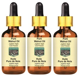 Devprayag Pure Walnut Oil (Juglans regia) with Glass Dropper Natural Therapeutic Grade Cold Pressed (Pack of three) 100ml X 3 (10 oz)