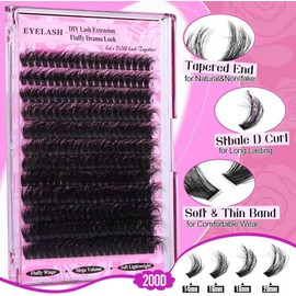 Fluffy Cluster Lashes 200D D Curl Individual Eyelashes 240PCS Volume Thick Lash Clusters Individual Cluster Eyelashes Russian Lash Clusters 14-20MM Wispy Lashes for DIY Lash Extensions at Home(200D)
