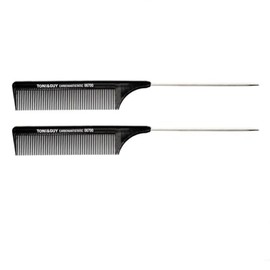 Professional Tail Combs, Carbon Antistatic, Metal Tip, 2-Pack, Black