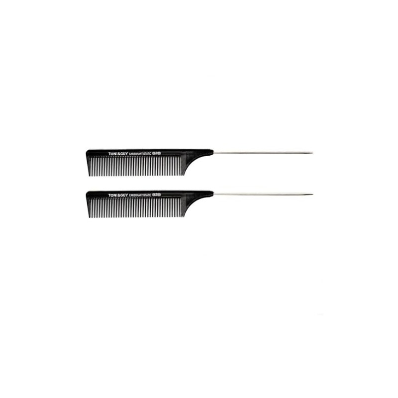 Professional Tail Combs, Carbon Antistatic, Metal Tip, 2-Pack, Black
