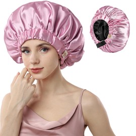 Years Calm Silk Bonnet for Sleeping Women, Double Layer Satin, Ajustable Elasticity Band， Hair Satin Bonnet for Sleeping - Sleep Shower Caps (Pink, One Size)