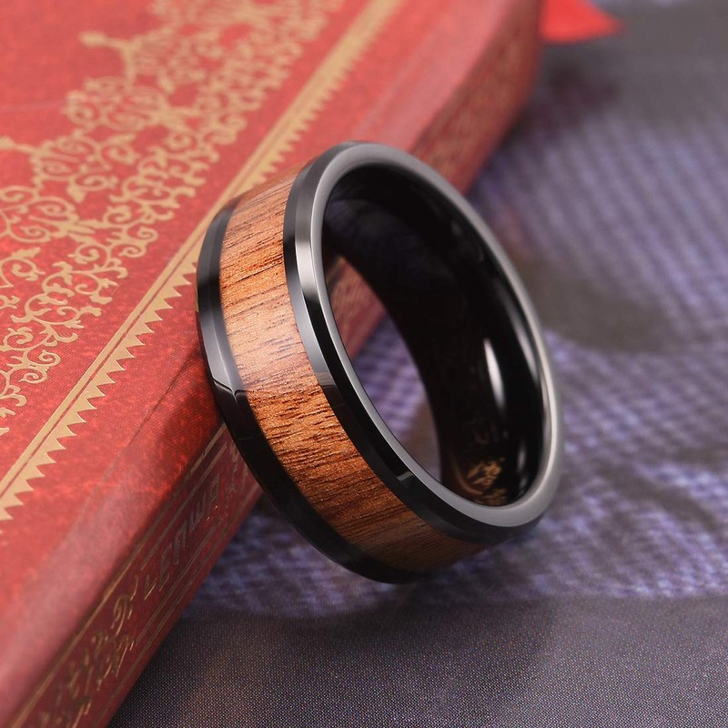 THREE KEYS JEWELRY 8mm Tungsten Wedding Ring with Koa Wood