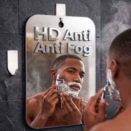 Shower Mirror Fogless for Shaving,7x5 Inch Shatterproof Anti Fog Shaving Mirror Holder No Fog Free Waterproof,Small Wall Mounted Bathroom Accessories Camping Hanging Men