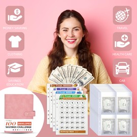 DONBAO 100 Envelopes Money Saving Challenge Binder, A5 Budget Binder with Envelopes and Challenge Tracker, 2024 New Savings Challenges Planner Book to Save $500, $1000, $5050, $10000 (Pink)