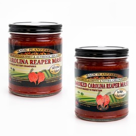 Smoked Carolina Reaper and Red Carolina Reaper Chili Pepper Mash by Magic Plant – Great Gift of Superhot Combo – Fresh Pepper Replacement - Gluten Free - non-GMO - Natural (9 Oz Jar of Each) 2 Pack