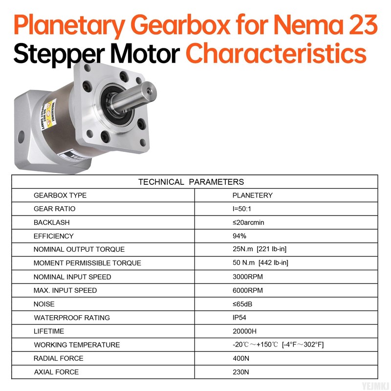 YEJMKJ Ratio 50:1 Planetary Gearbox for Nema 23 Stepper Motor