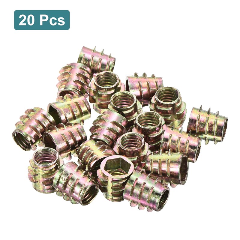 sourcing map 20Pcs Hex Threaded Inserts, M8-1.25x13 Zinc Alloy Hex-Flush