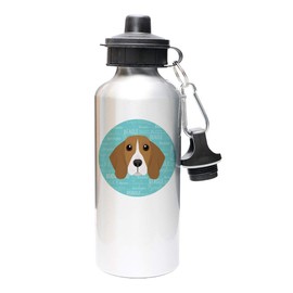 Mystic Sloth Adorable Dog Breed Design 20oz Aluminum Water Bottle with Carabiner and Choice of Lids (Silver, Beagle)