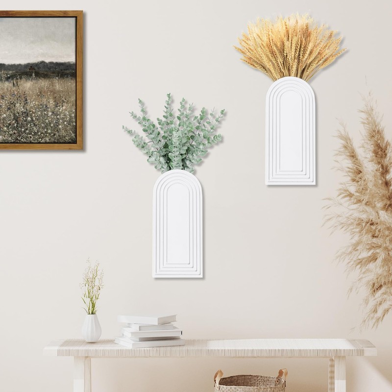 Dnnnii 2 Pack Wooden Wall Vase Set - White Finish