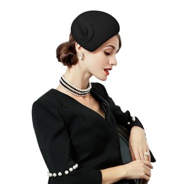 Vintage Women's Fascinators Wool Felt Pillbox Hat Ladies Hats for Church Derby Party Wedding Teardrop Hat Flower Fedoras Black