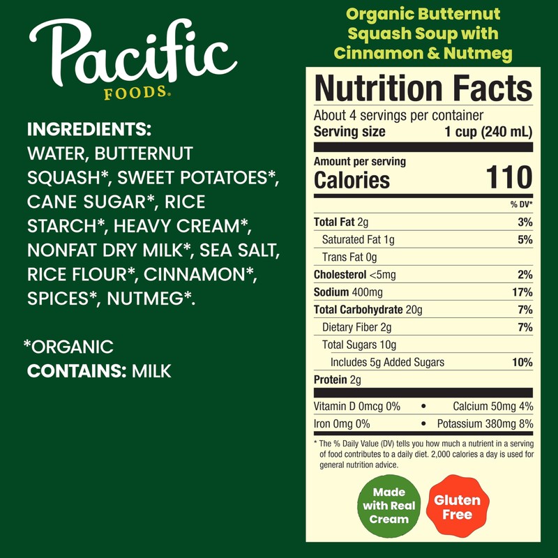 Pacific Foods Organic Butternut Squash Soup With Cinnamon and Nutmeg,