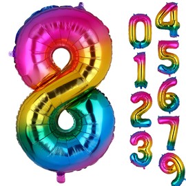 40 Inch Rainbow Digit 0-9 Helium Mylar Foil Baby Shower 8st Birthday Party Decorations Balloons Number 8