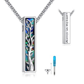 HKPATOP Tree of Life Urn Necklaces for Ashes Sterling Silver Abalone Shell 3D Bar Tree of Life Cremation Jewelry for Ashes Memory Jewelry for Women Men