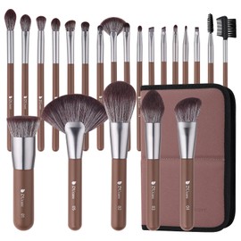 DUcare Christmas Gift, Cosmetic Brushes, Makeup Brushes, Set of 22, Storage Pouch, Cosmetic Brushes, Premium Fiber Bristles, Makeup, Makeup Tool, Eye Shadow Brush, Cheek Brush, Face Brush, Stylish, Gift for Women (Brown)