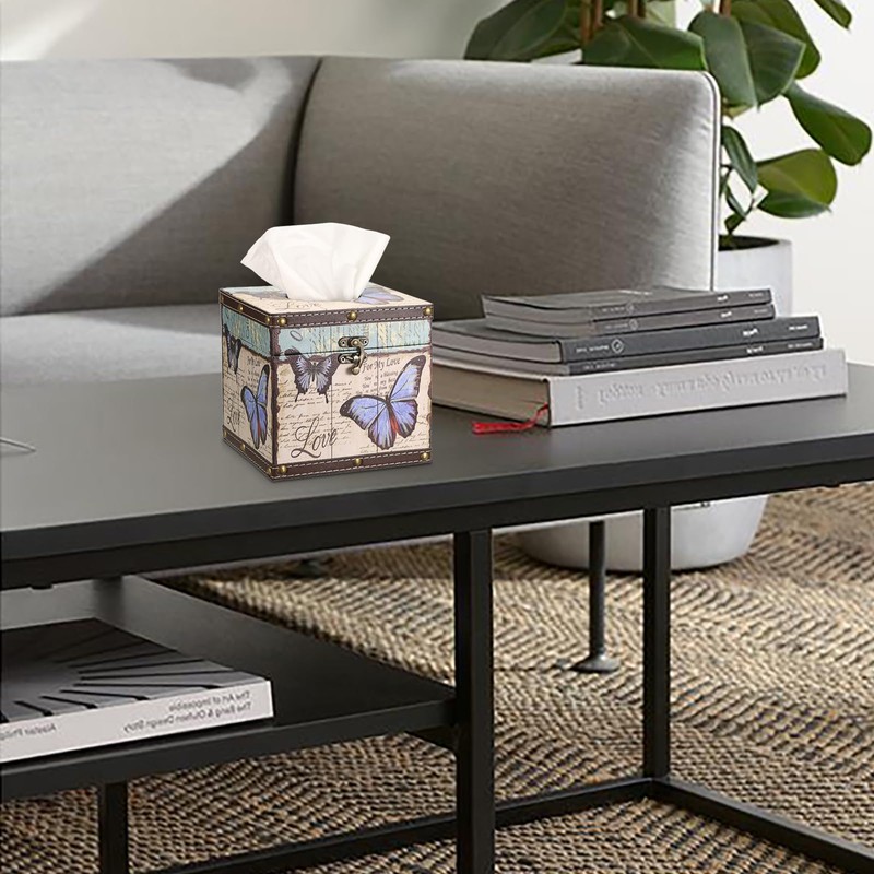 TOLIDA PU+ Wood Square Tissue Box Cover - Retro Household