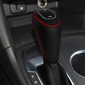 DEYTOP Gear Shift Knob Cover for Chevy Malibu/Equinox 2016-2020/ Cruze 2017-2019 Auto Leather Gear Shifter Knob Protector Trim for Chevy Eqionox 2021 Accessories (Black with Red Stitches)
