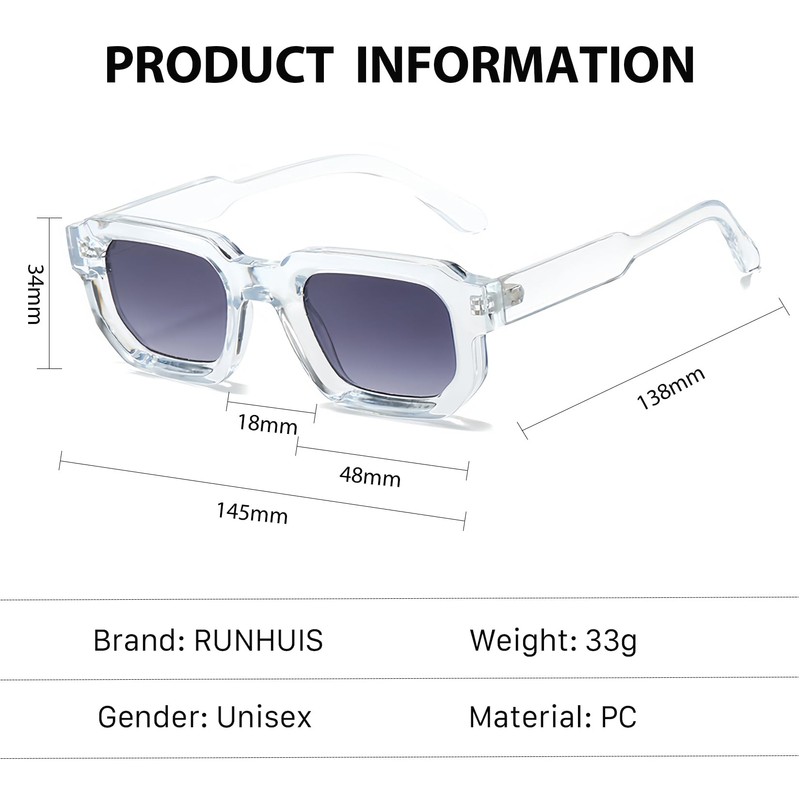 RUNHUIS Vintage Rectangle Sunglasses Women Men Retro Small Square Chunky