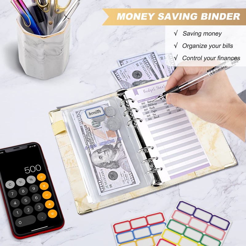 Taope Budget Planner, 6-Ring A6 Budget Binder, Money Organiser, with