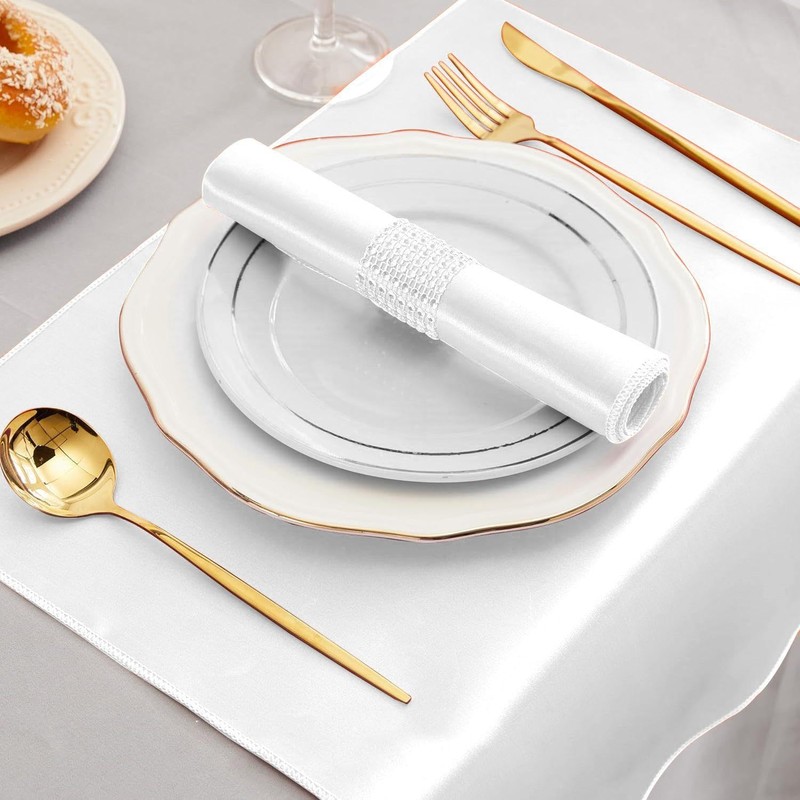 6 White Cloth Napkins, Satin Cloth Napkins, Table Decoration, Reusable