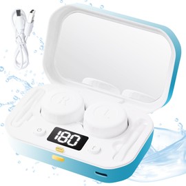 CASBOMY Contact Lens Clean Machine, Portable Ultrasonic Contact Lens Cleaner with 4 Timing Modes, 360° High-Frequency Vibration for Cleaning Soft Lenses, Colored Contact Lenses (White to Blue)