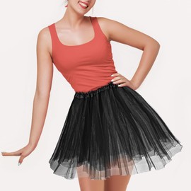 KALIONE Tutu Skirt for Women 3 Layered Elastic Tulle Skirts Women's Teen Adult Tutu Skirt Bubble Ballet Dance Tulle Skirts Vintage Party Dress Costume Accessories for Women Teen Girls, Black
