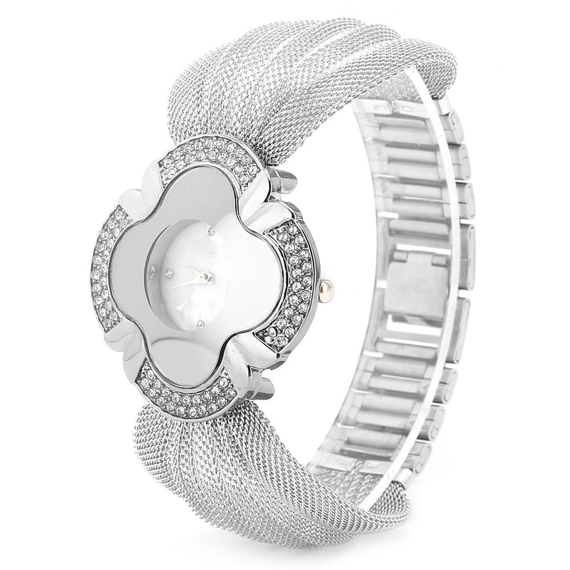 Flower Shape Dial Women Watch Wide Mesh Belt Quartz Elegant