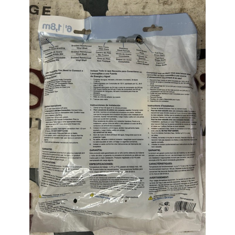 EASTMAN 48337N Dishwasher Installation Kit with Angled Electrical Cord NEW