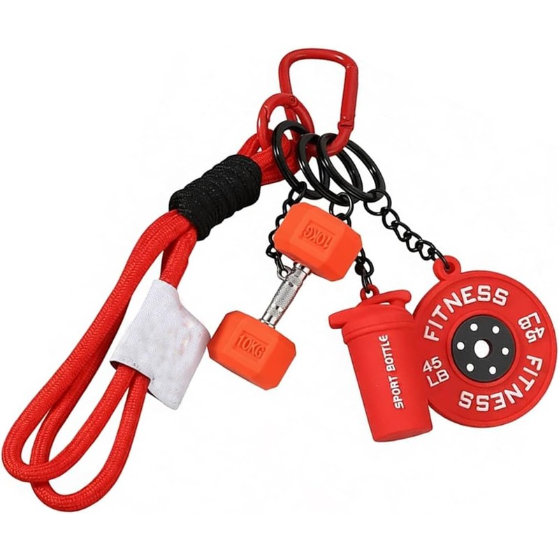 Gym Dumbbell & Weights Keychain, Creative Kettlebell Barbell Fitness Keychain