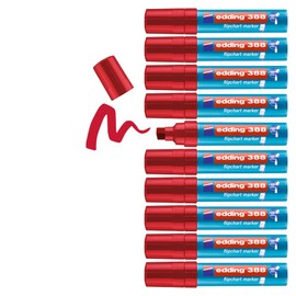 edding 388 Flipchart Markers - Red - 10 Pens - Chisel Tip 4-12 mm - Pen for Writing, Drawing and Marking on Flipcharts - Ink Does Not Bleed Through Paper - Does Not Dry Out - Intensive Colour