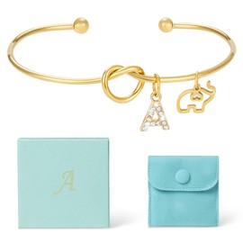 COSHAYSOO Elephant Initial Letter Tie the Love Knot Bungle for Women 14K Gold Plated Bracelet Dainty Non Tarnish Adjustable, Bridesmaid Proposal Birthday Gift Ideas for Mom Sister Friends Monogram A