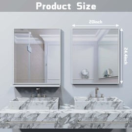 WONSTART Bathroom Mirror with Shelf, White Rectangle Wall Mirror for Living Room Bedroom Entryway, Bathroom Mirrors for Wall, Hanging Mirror for Wall (24'' x 20'')